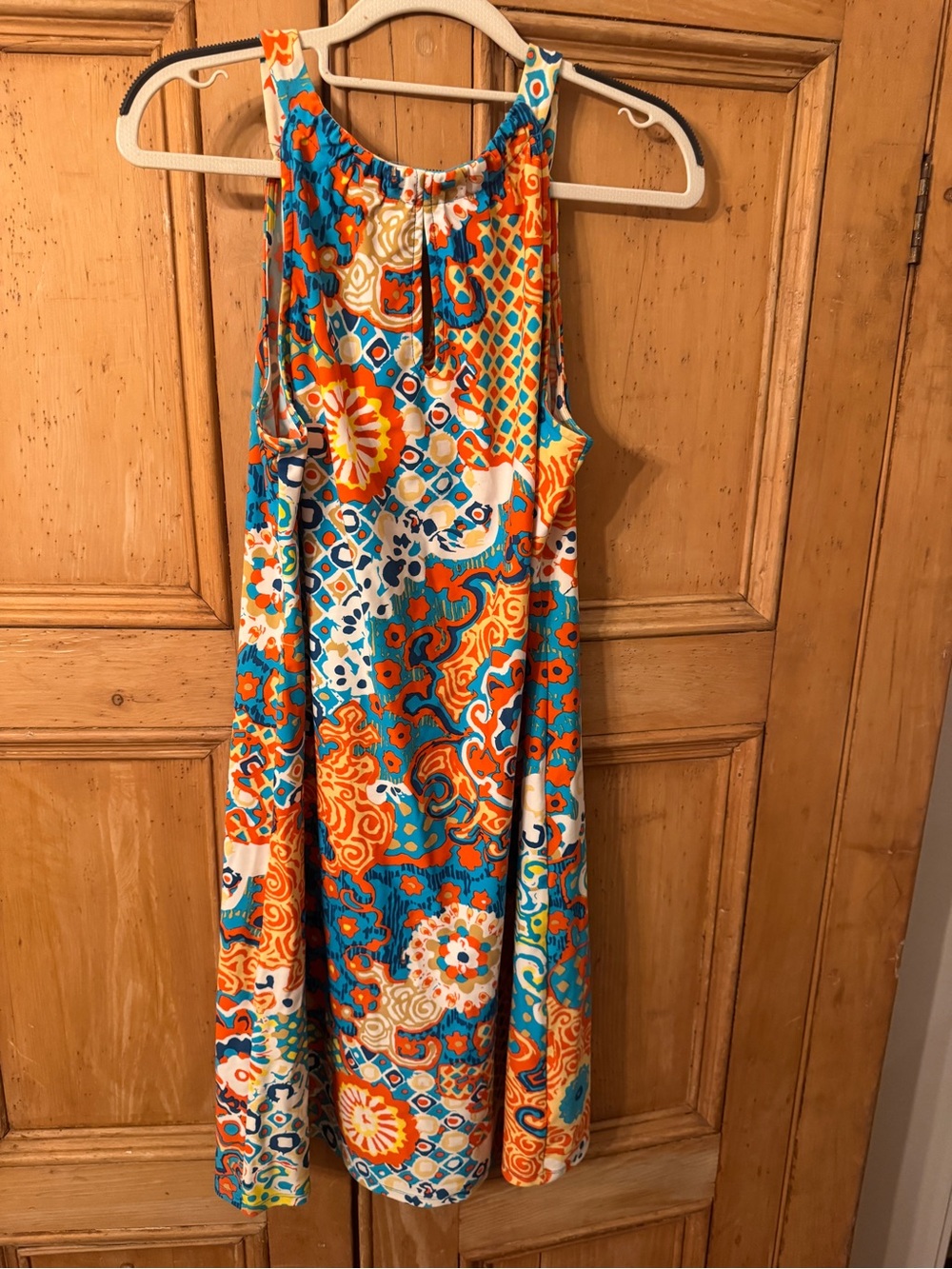 Jude Connally Orange, Turquoise & White Sleeveless Dress